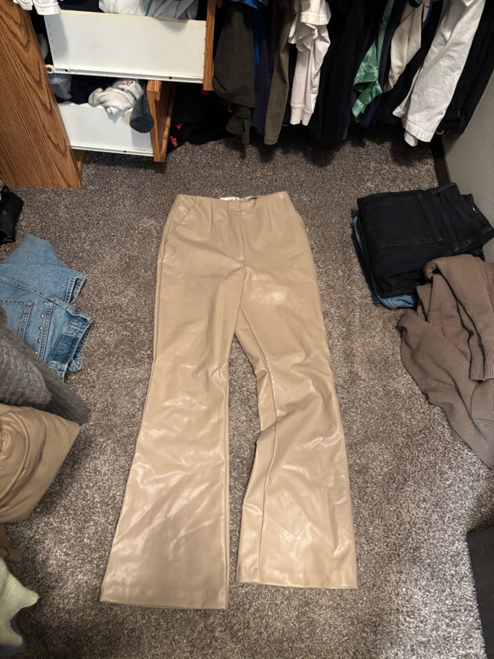 Abercrombie & Fitch Taupe Vegan Leather Bootcut Pants curve love